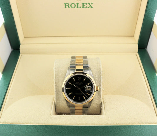 1998 Rolex Date 15203 Black Stick Dial TT Oyster 18kt No Papers 34mm