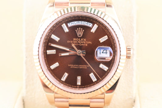 2020 Rolex Day-Date 228235 Chocolate Diamond Dial RG President With Papers 40mm