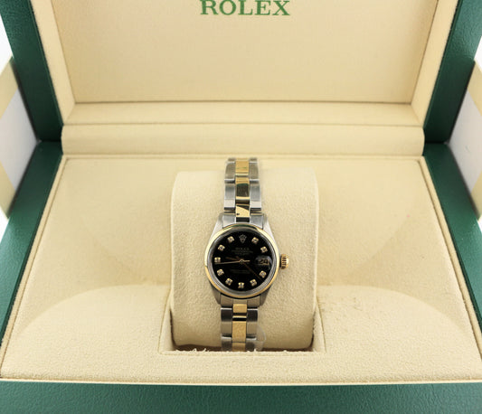 OH Rolex Ladies Datejust 6516 Black Diamond Dial TT Oyster No Papers 26mm