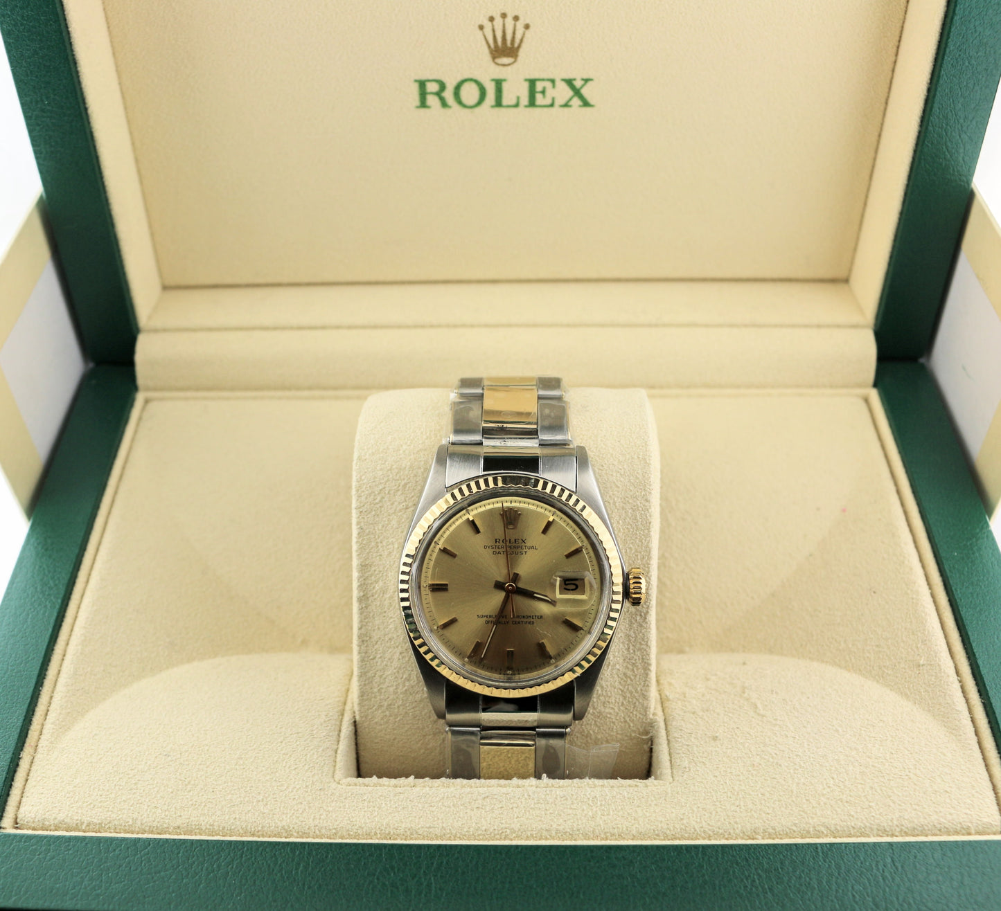 1968 Rolex Datejust 1601 Champagne Stick Rivet Oyster Bracelet No Papers 36mm