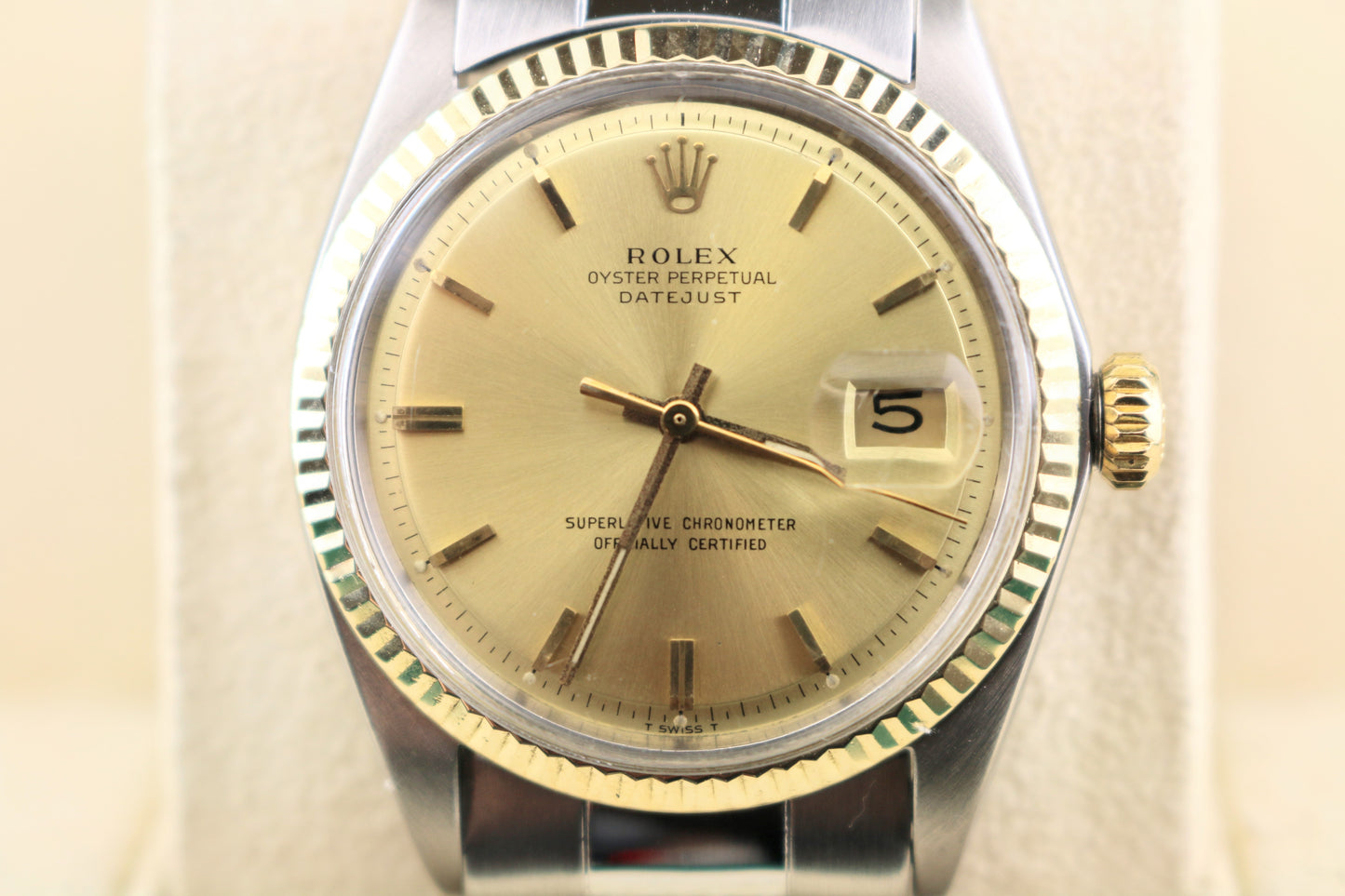 1968 Rolex Datejust 1601 Champagne Stick Rivet Oyster Bracelet No Papers 36mm