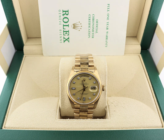 1982 Rolex Day-Date 18078 Champagne Diamond Dial 18kt President With Papers 36mm