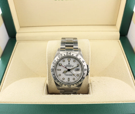 2001 Rolex Explorer II 16570 Tritium Patina White Dial SS Oyster SEL 40mm