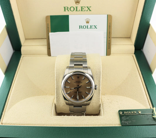 Unworn NOS 2016 Rolex Oyster Perpetual 114200 White Grape SS Oyster W Paper 34mm