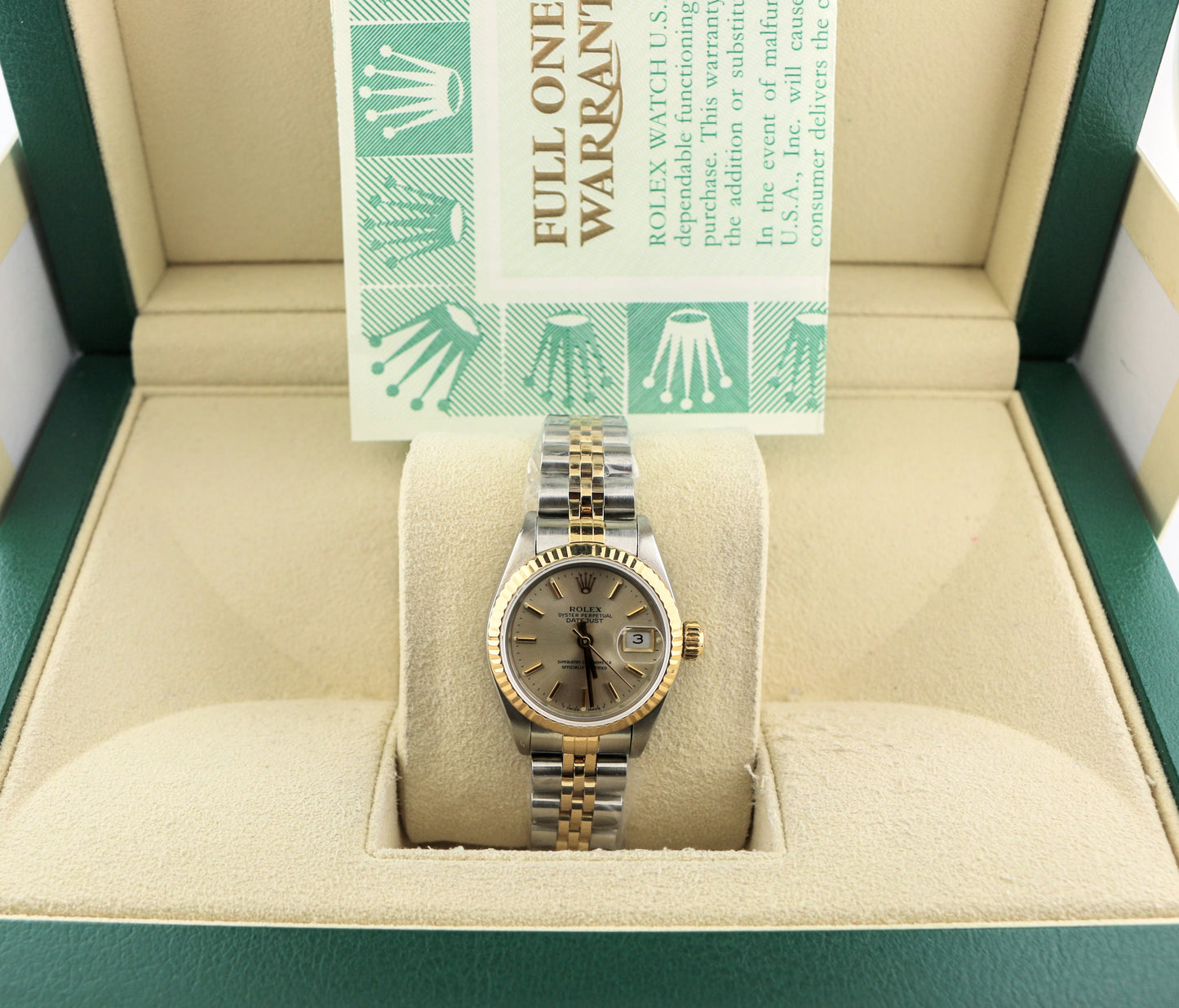 OH 1994 Rolex Ladies Datejust 69173 Silver Dial TT 18kt Jubilee With Papers 26mm