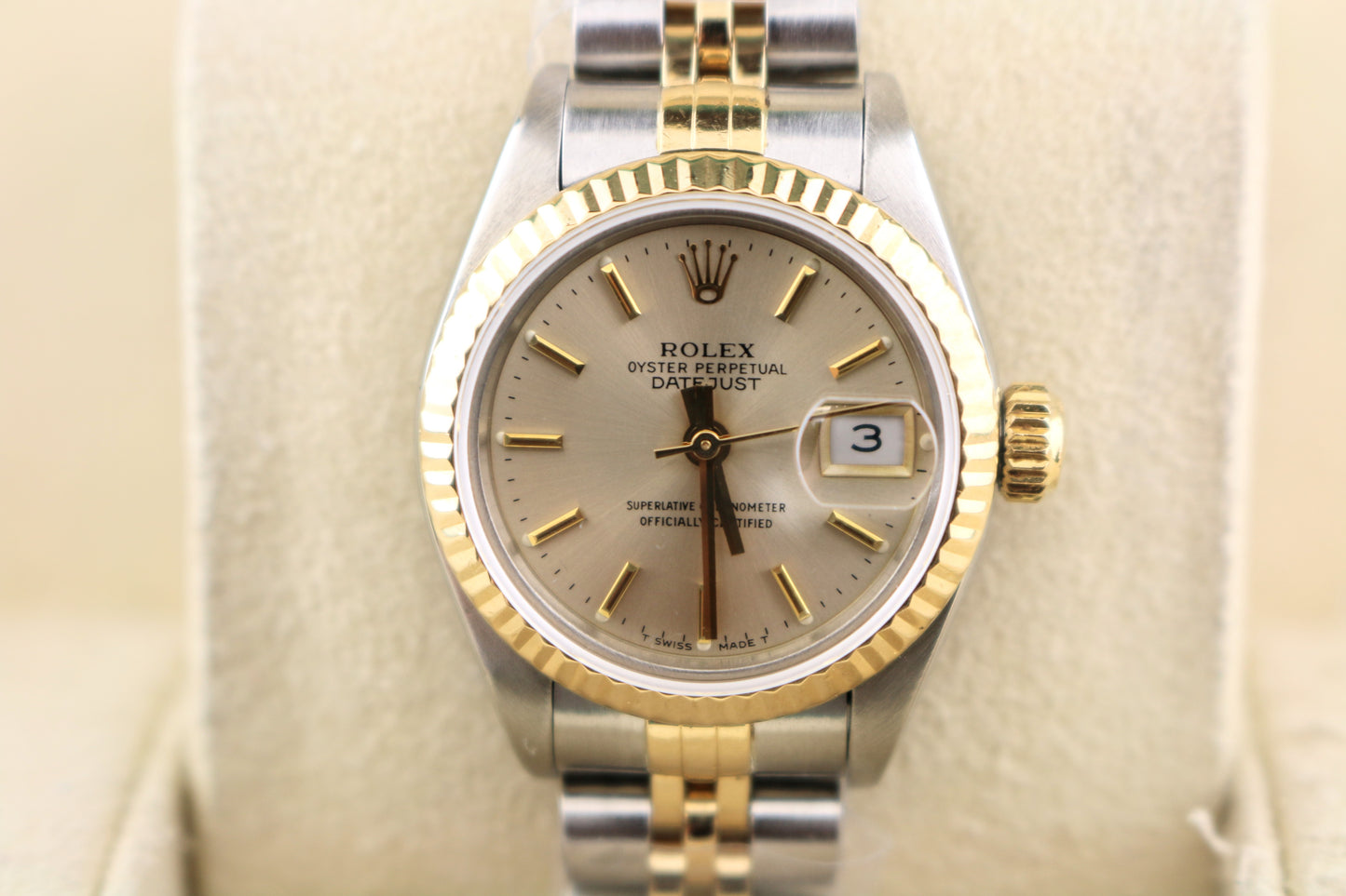 OH 1994 Rolex Ladies Datejust 69173 Silver Dial TT 18kt Jubilee With Papers 26mm