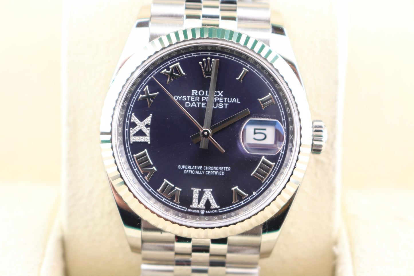 2022 Rolex Datejust 126234 Aubergine Purple Roman Diamond Dial SS Jubilee 36mm  BigBenTimeZone