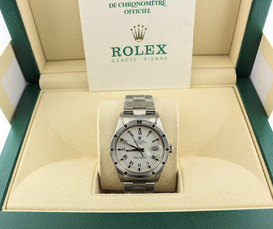 1984 Rolex Date 15010 White Roman Dial SS Oyster With Papers 34mm