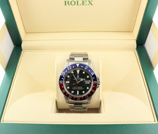 OH 1975 Rolex GMT-Master 1675 Pepsi Black Matte Dial SS Oyster No Papers 40mm