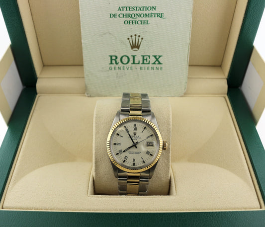 1972 Rolex Date 1501 White Roman Dial TT Oyster Open Papers 34mm