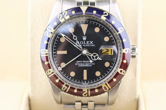 1959 Rolex GMT-Master Bakelight Pepsi 6542 Black Dial SS Folded Jubilee 40mm