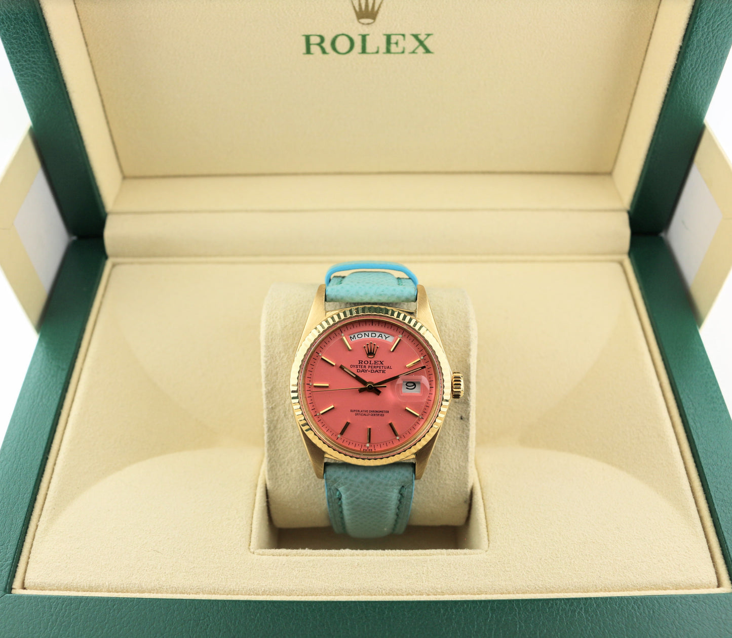 Rolex Day-Date 1803 Stella Pink Dial Blue Leather Strap No Papers 36mm