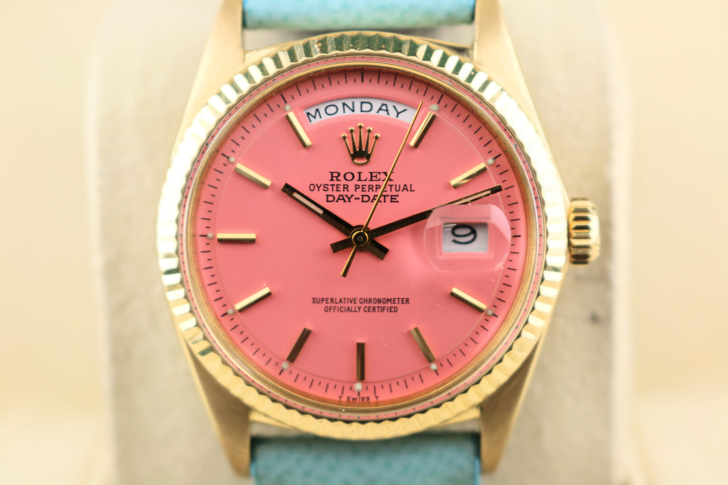 Rolex Day-Date 1803 Stella Pink Dial Blue Leather Strap No Papers 36mm