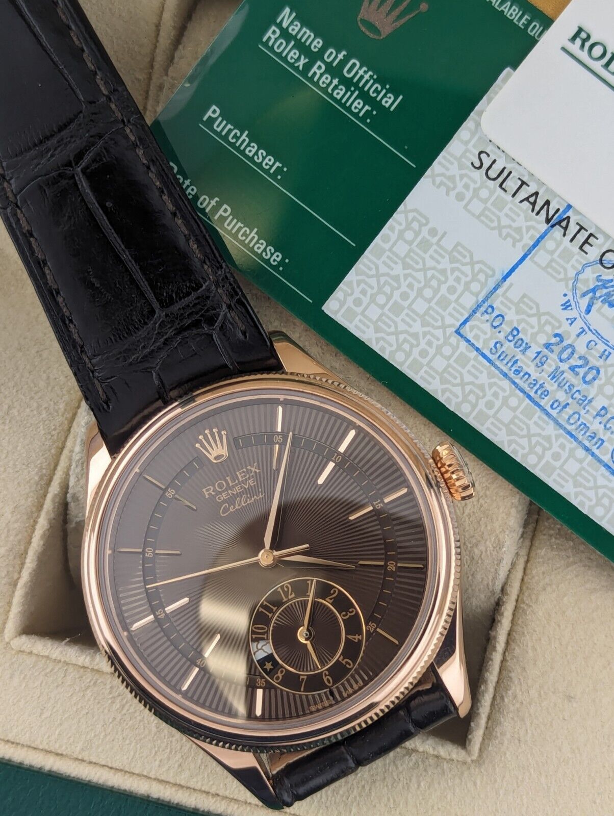 COLLECTORS 2020 Rolex Cellini 50525 Sultan of Oman Choc Dial Leather Strap 40mm