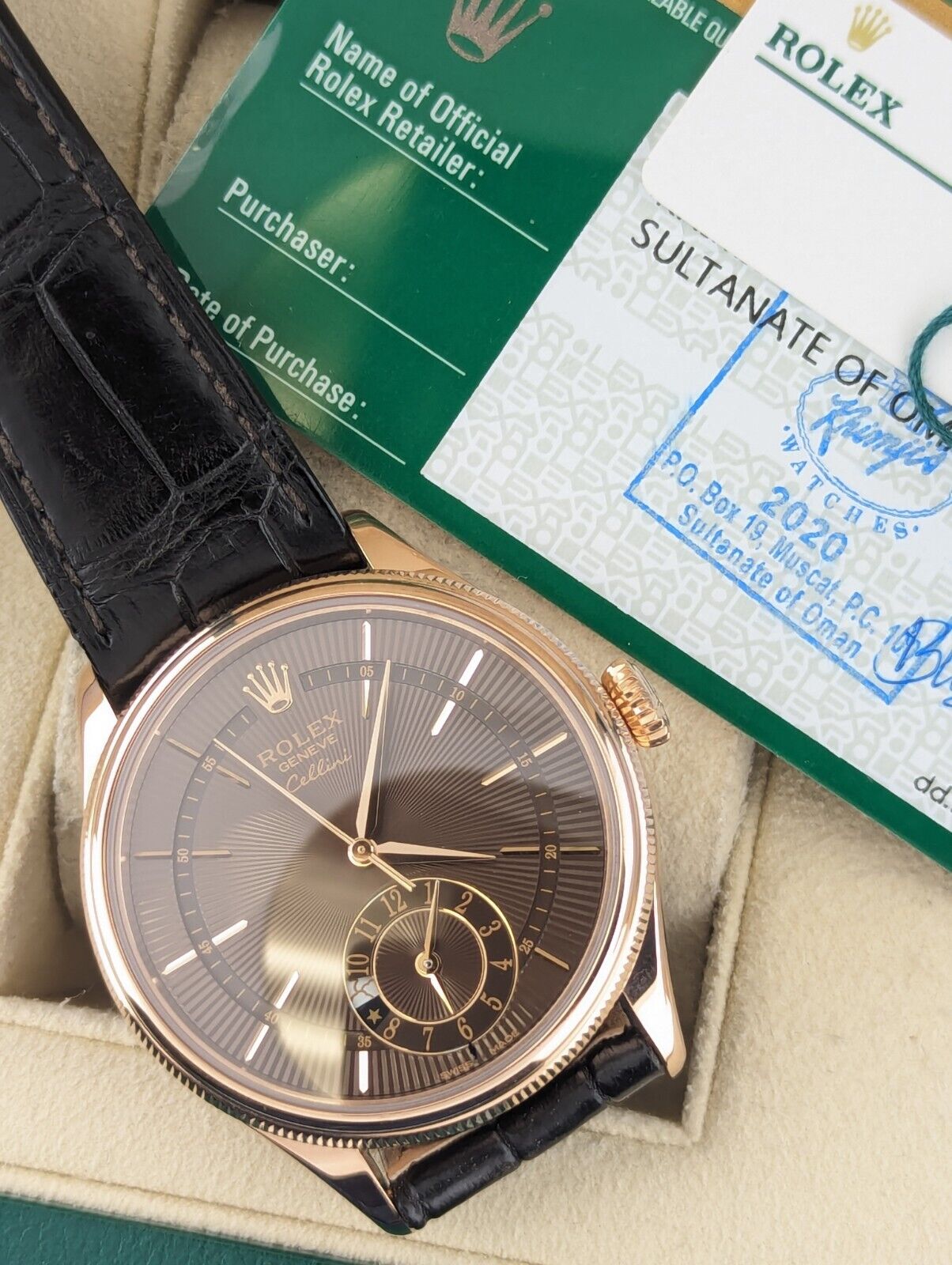 COLLECTORS 2020 Rolex Cellini 50525 Sultan of Oman Choc Dial Leather Strap 40mm