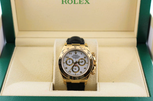 2002 Rolex Daytona 116518 White Dial 18kt Black Leather Strap No Papers 40mm