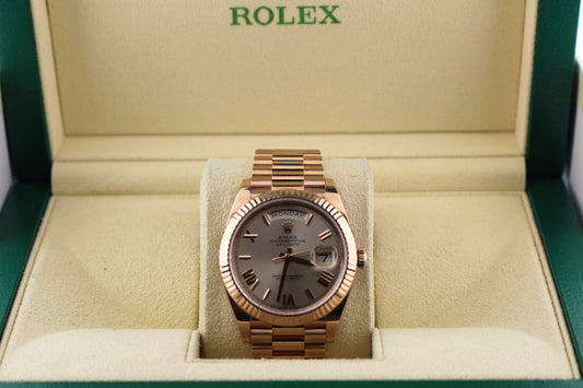 2021 Rolex Day-Date 228235 Silver Roman Dial Rose Gold President No Papers 40mm