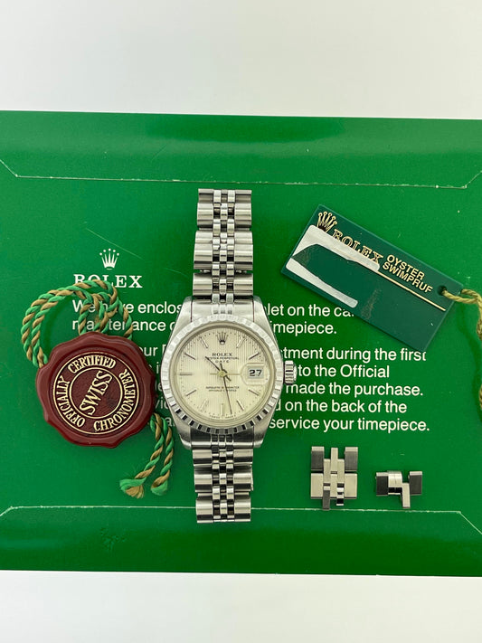 2000 Rolex Datejust 79240 Silver Tapestry Dial With Papers 26mm