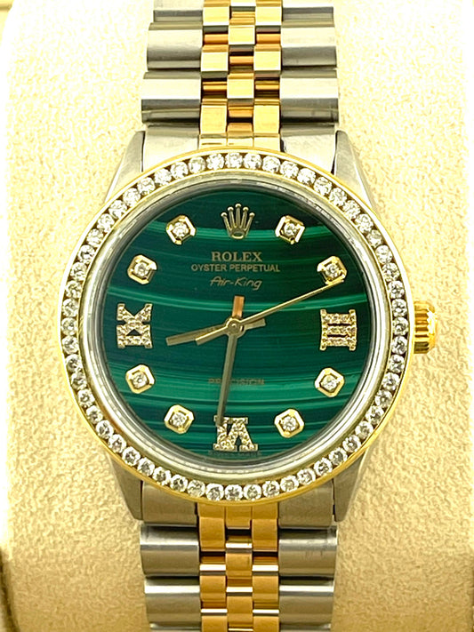 Rolex Air-King Custom Marble Green Diamond Dial + Bezel 34mm