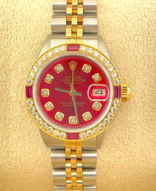 Rolex Datejust Custom Red Diamond Dial + Bezel 26mm