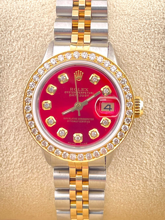 Rolex Datejust Custom Red Diamond Dial + Bezel 26mm