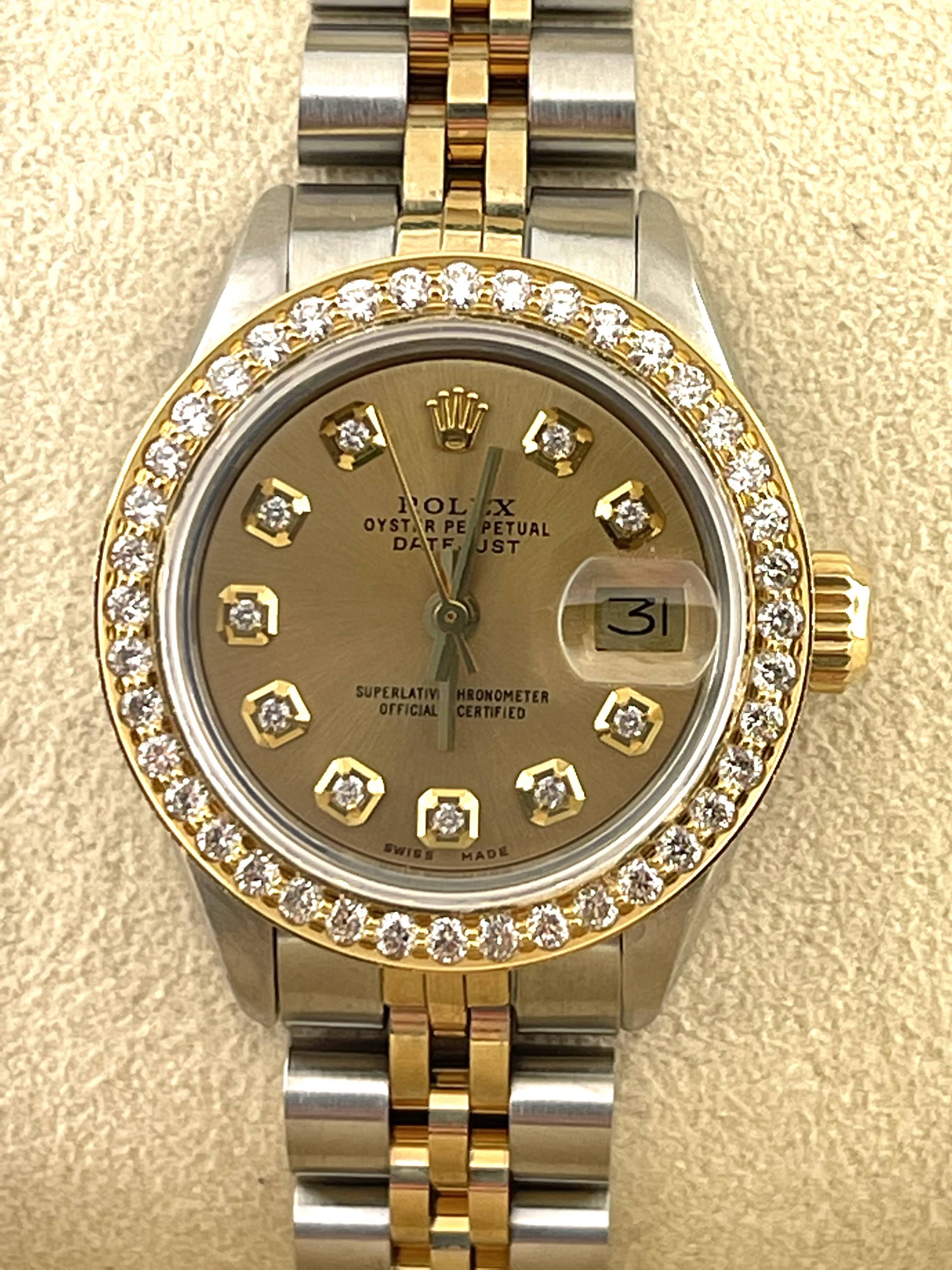 Rolex Datejust Custom Champagne Diamond Dial Bezel 26mm Big