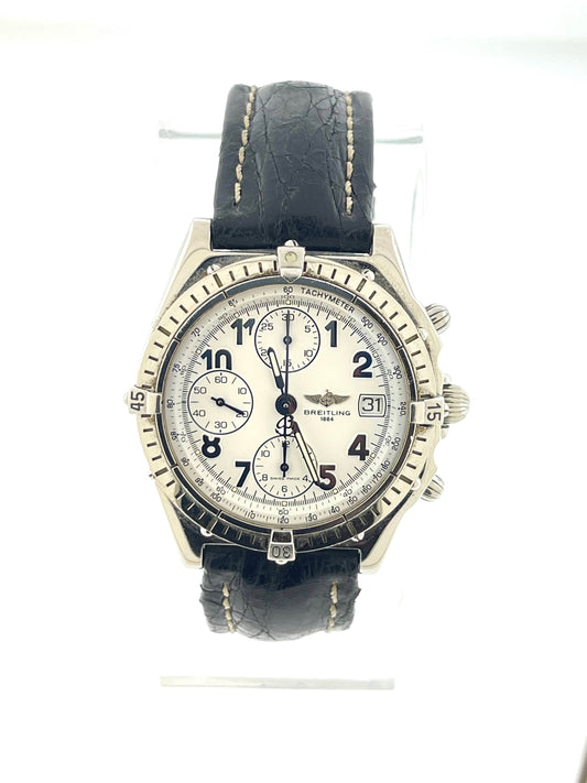 BREITLING Chronograph A13050 White Dial Custom Black Strap No Papers 40mm