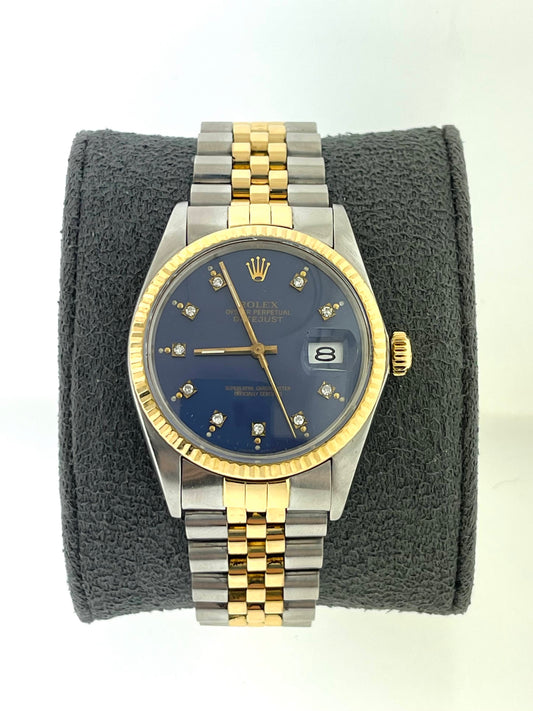 1986 Rolex Datejust 16013 Blue Diamond Dial Two Tone Jubilee No Papers 36mm