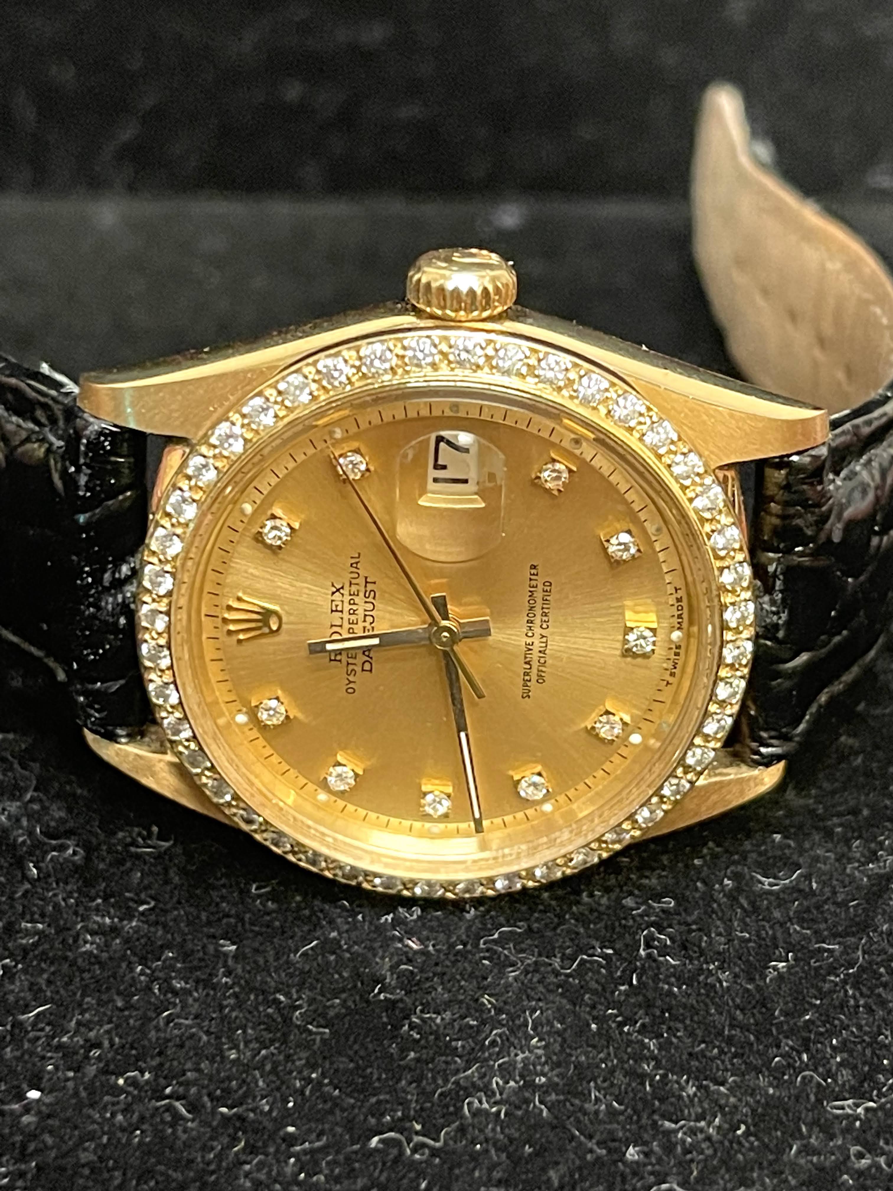 1966 Rolex Solid Gold 18kt Datejust 1601 Champagne Diamond Dial