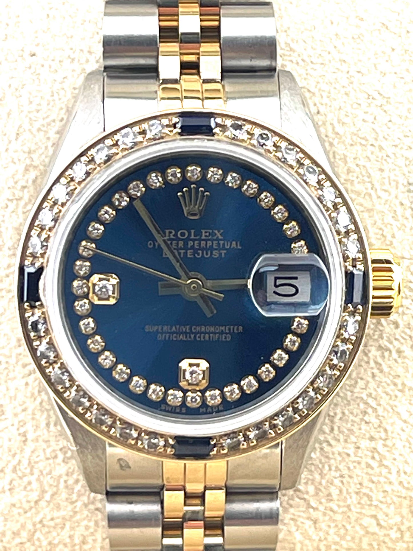 Rolex Datejust Custom Blue Double Diamond Dial + Bezel 26mm