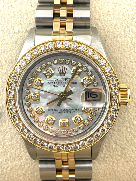 Rolex Datejust Custom White Mop Double Diamond Dial + Bezel 26mm