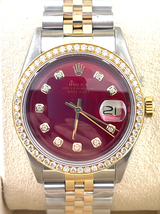 Rolex Datejust Custom Red Diamond Dial + Bezel 36mm