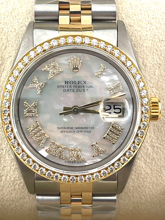 Rolex Datejust Custom White Mop Roman Diamond Dial + Bezel 36mm